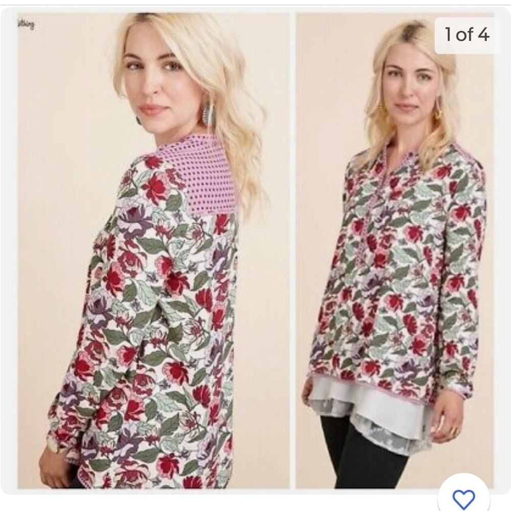 Matilda Jane Dusk or Dawn cottagecore floral Tunic top / blouse king sleeve Med